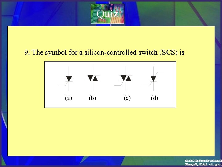 Quiz 9. The symbol for a silicon-controlled switch (SCS) is (a) (b) (c) (d)