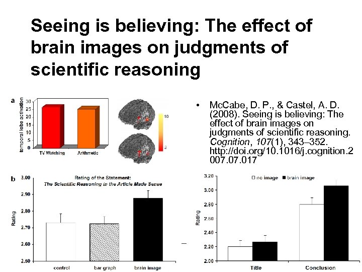 Seeing is believing: The effect of brain images on judgments of scientific reasoning •