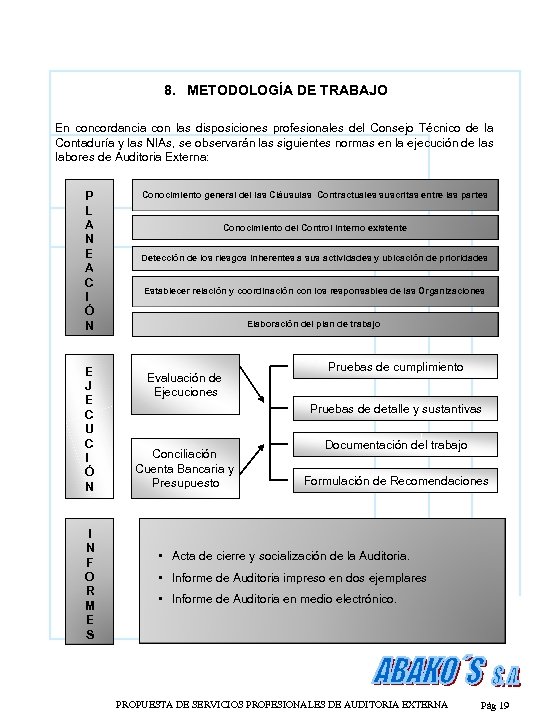 8. METODOLOGÍA DE TRABAJO En concordancia con las disposiciones profesionales del Consejo Técnico de