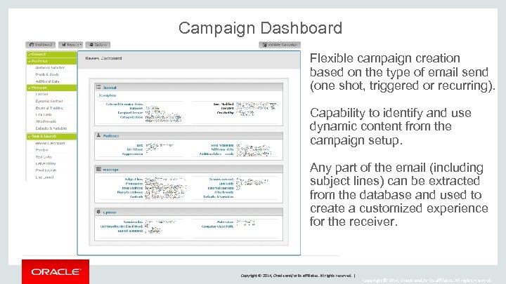 Campaign Dashboard Flexible campaign creation based on the type of email send (one shot,