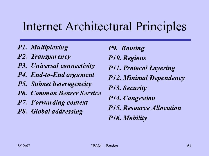 Internet Architectural Principles P 1. P 2. P 3. P 4. P 5. P
