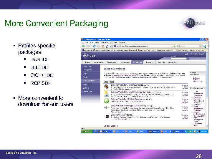 More Convenient Packaging § Profiles specific packages § Java IDE § JEE IDE §