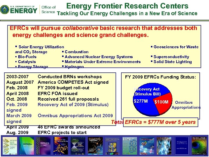 Energy Frontier Research Centers Tackling Our Energy Challenges in a New Era of Science