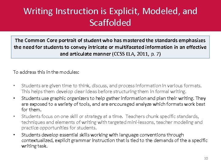 Writing Instruction is Explicit, Modeled, and Scaffolded The Common Core portrait of student who