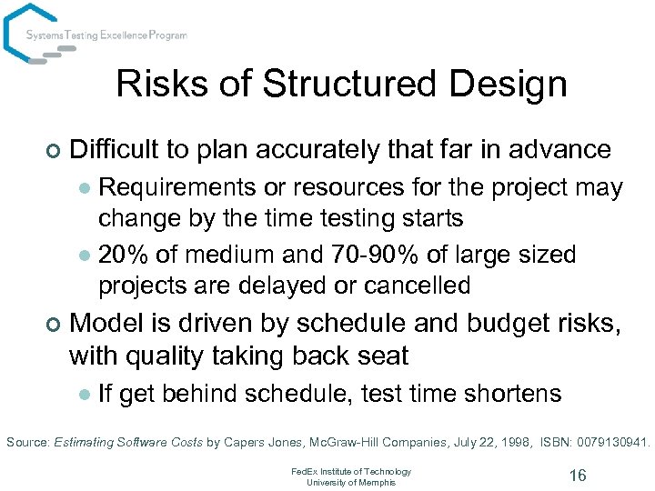 Risks of Structured Design ¢ Difficult to plan accurately that far in advance Requirements