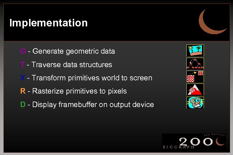 Implementation G - Generate geometric data T - Traverse data structures X - Transform