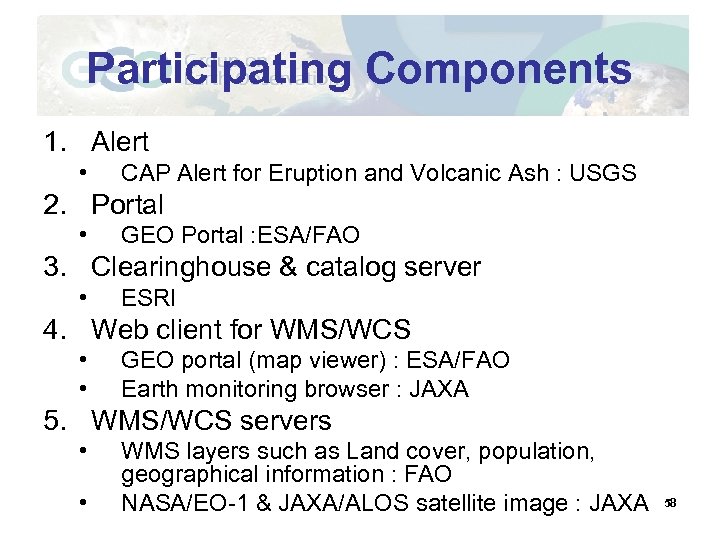 Participating Components 1. Alert • CAP Alert for Eruption and Volcanic Ash : USGS