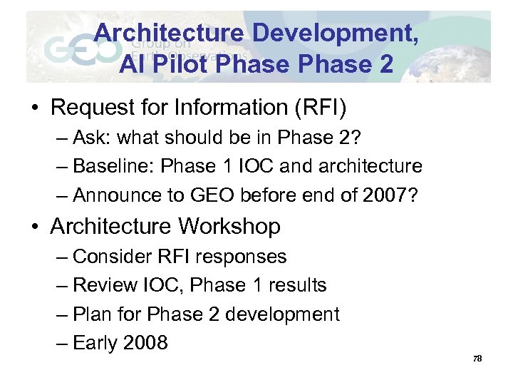Architecture Development, AI Pilot Phase 2 • Request for Information (RFI) – Ask: what