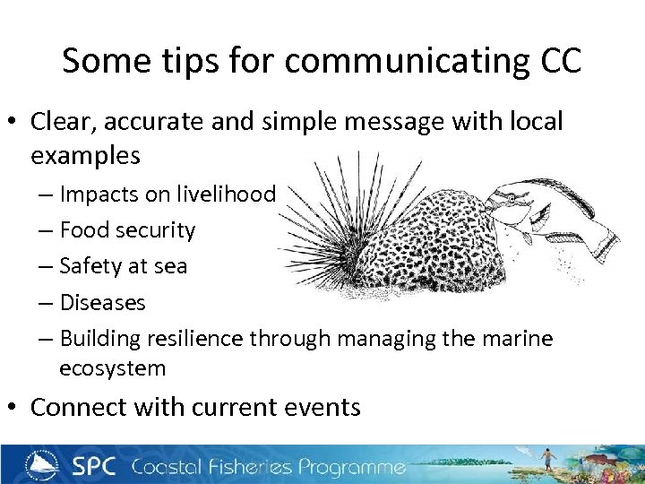Some tips for communicating CC • Clear, accurate and simple message with local examples