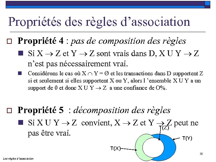 Propriétés des règles d’association o Propriété 4 : pas de composition des règles n