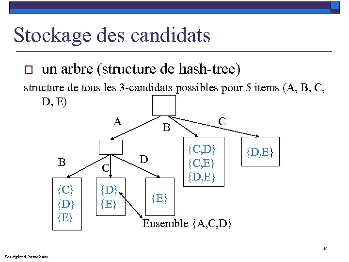 Stockage des candidats o un arbre (structure de hash-tree) structure de tous les 3