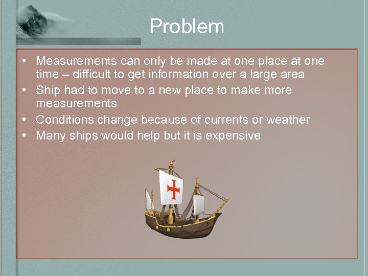 Problem • Measurements can only be made at one place at one time –