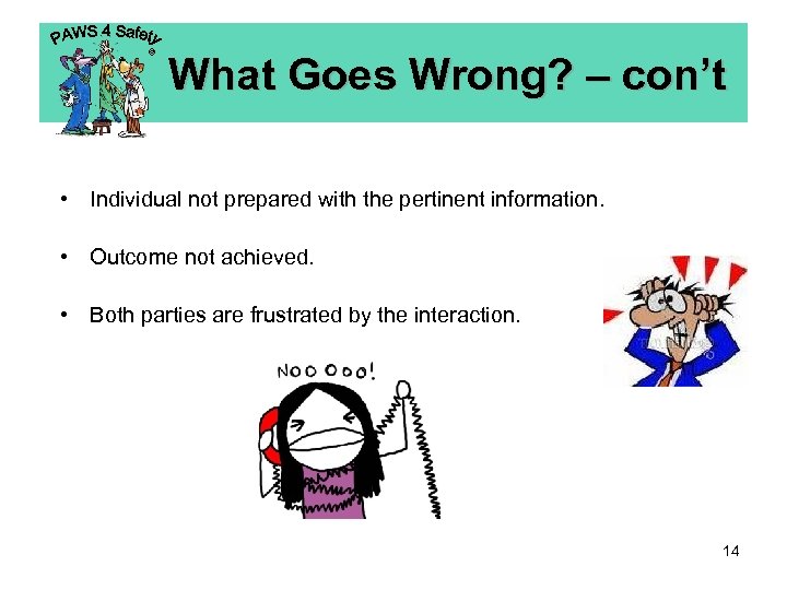 © What Goes Wrong? – con’t • Individual not prepared with the pertinent information.