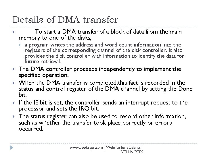 Details of DMA transfer To start a DMA transfer of a block of data