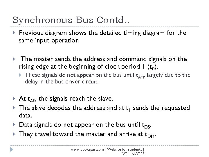 Synchronous Bus Contd. . Previous diagram shows the detailed timing diagram for the same
