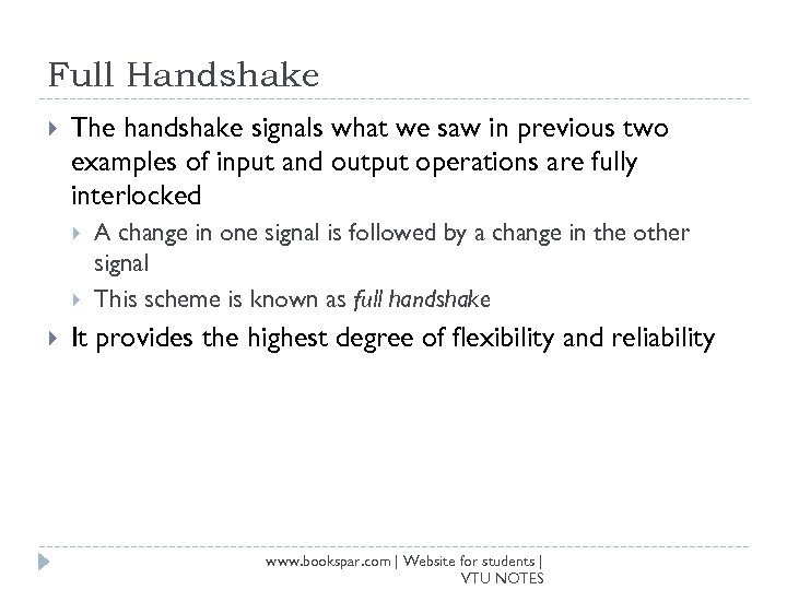 Full Handshake The handshake signals what we saw in previous two examples of input
