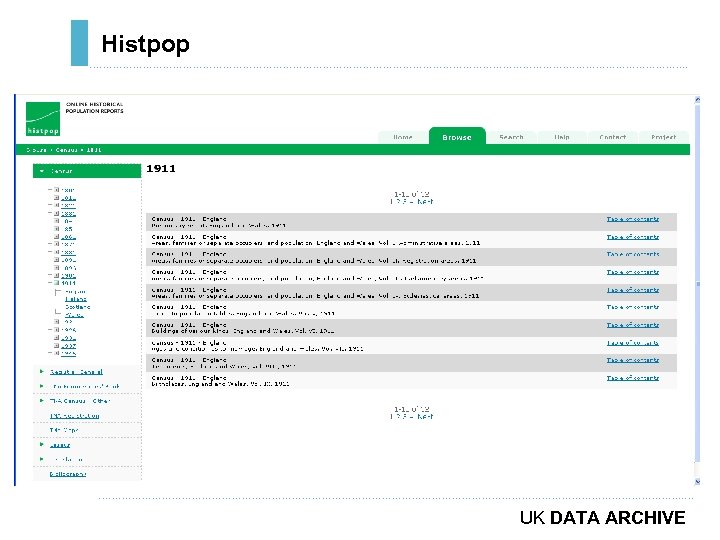 Histpop ………………………………………………………………. . ……………………………………………………………………………. . … UK DATA ARCHIVE 