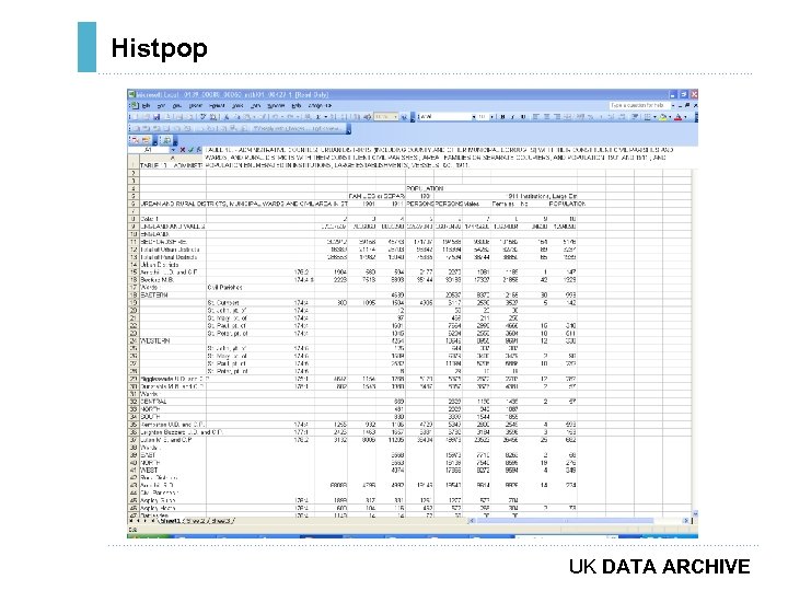 Histpop ………………………………………………………………. . ……………………………………………………………………………. . … UK DATA ARCHIVE 