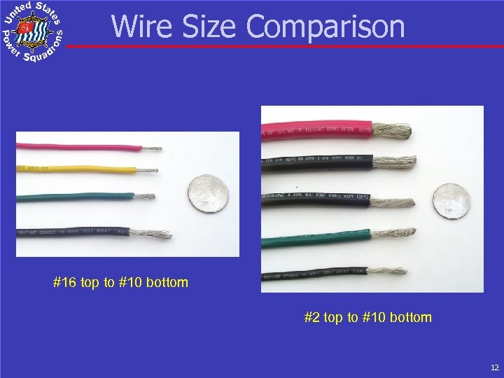 Wire Size Comparison #16 top to #10 bottom #2 top to #10 bottom 12