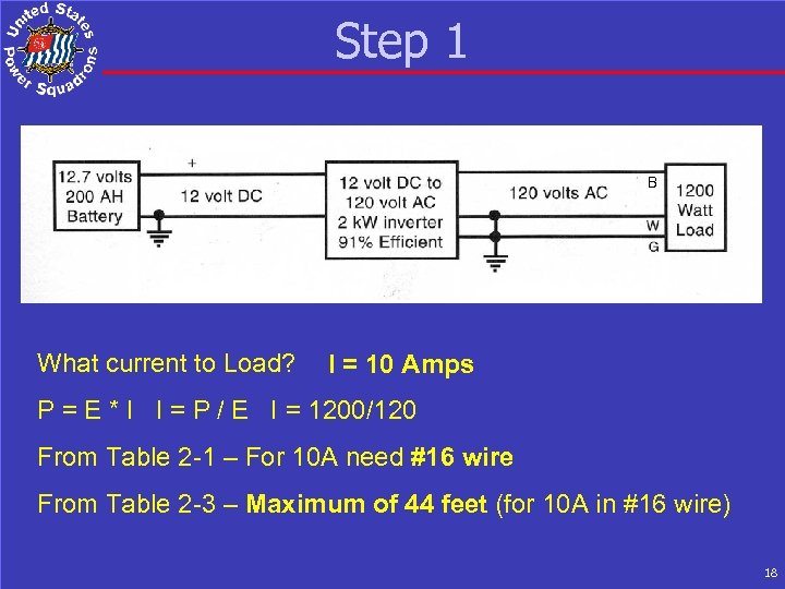 Step 1 B What current to Load? I = 10 Amps P = E