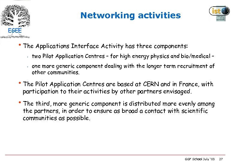 Networking activities EGEE • The Applications Interface Activity has three components: • • two