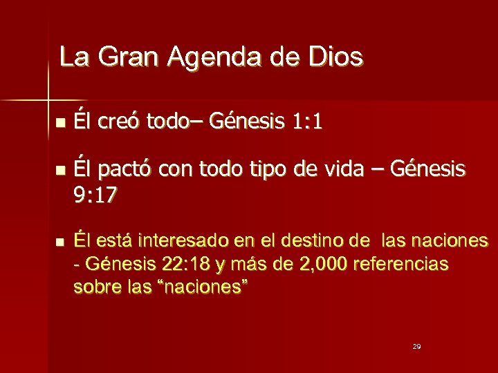 La Gran Agenda de Dios n n n Él creó todo– Génesis 1: 1