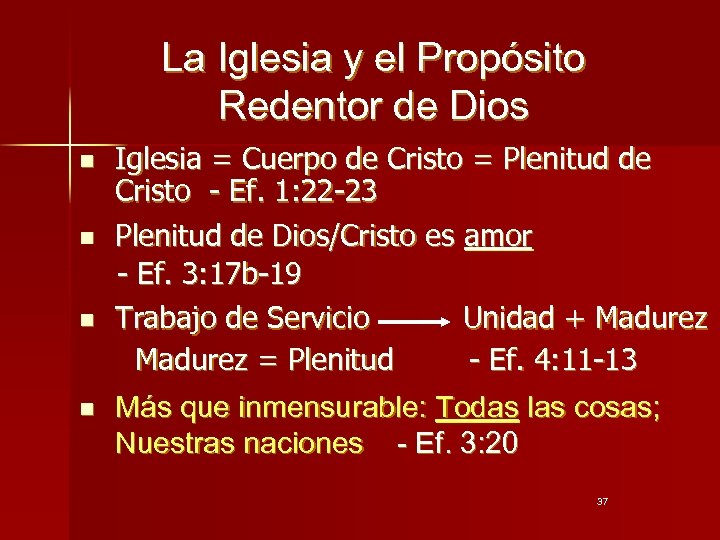 La Iglesia y el Propósito Redentor de Dios n n Iglesia = Cuerpo de