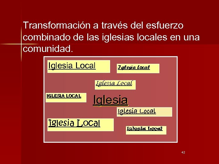 Transformación a través del esfuerzo combinado de las iglesias locales en una comunidad. Iglesia