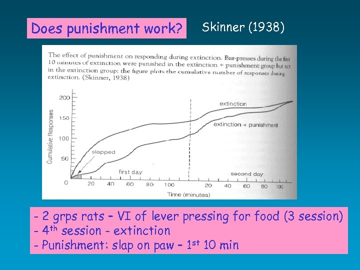 Does punishment work? Skinner (1938) - 2 grps rats – VI of lever pressing