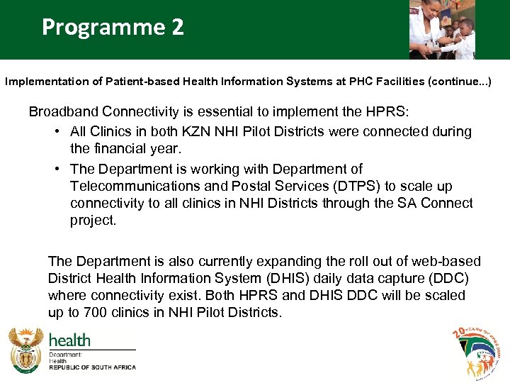 Programme 2 Implementation of Patient-based Health Information Systems at PHC Facilities (continue. . .