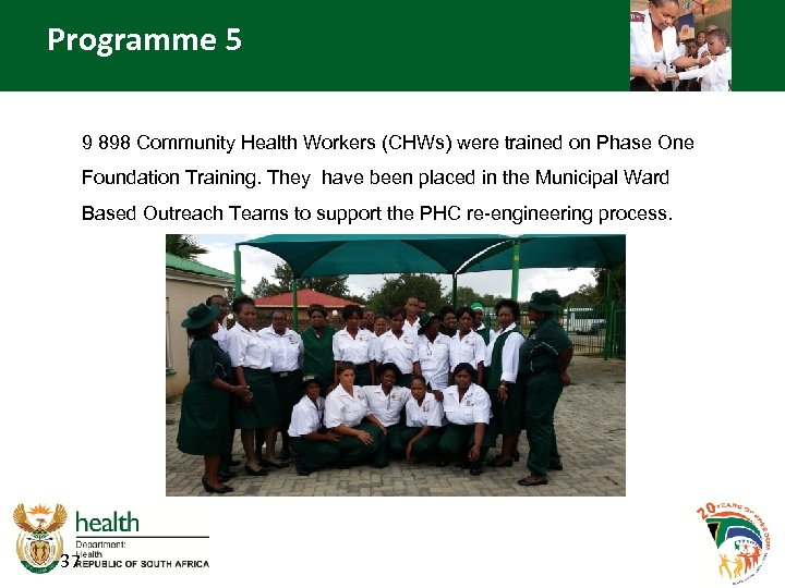 Programme 5 9 898 Community Health Workers (CHWs) were trained on Phase One Foundation