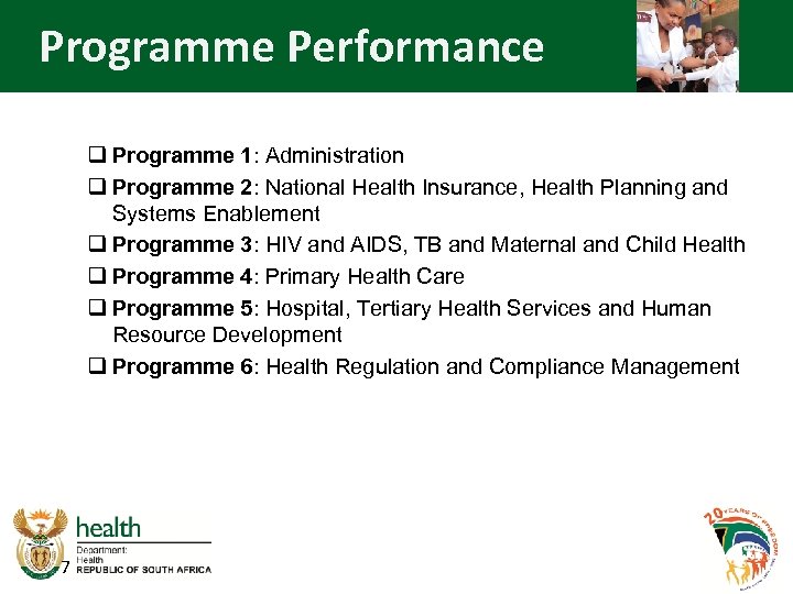 Programme Performance q Programme 1: Administration q Programme 2: National Health Insurance, Health Planning