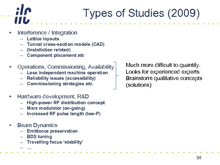 Types of Studies (2009) • Interference / Integration – – • Lattice layouts Tunnel
