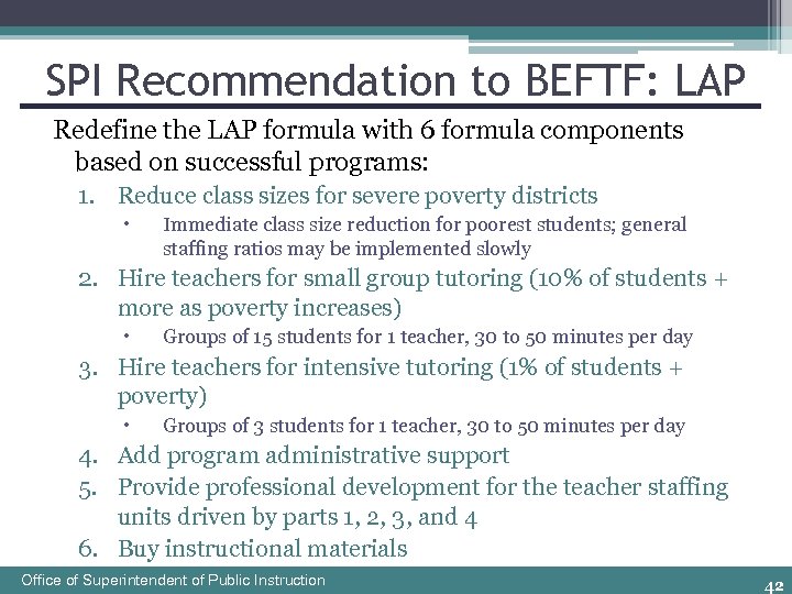 SPI Recommendation to BEFTF: LAP Redefine the LAP formula with 6 formula components based