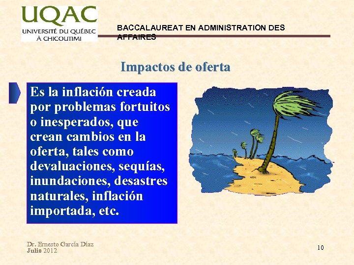 BACCALAUREAT EN ADMINISTRATION DES AFFAIRES Impactos de oferta Es la inflación creada por problemas