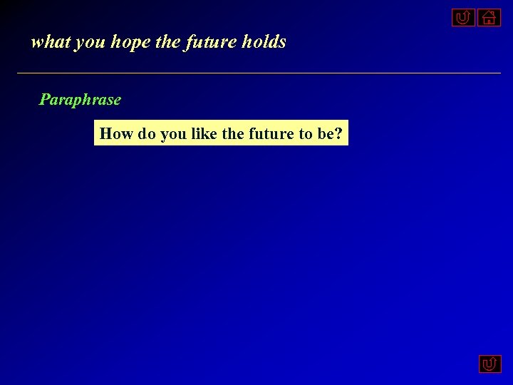 what you hope the future holds Paraphrase How do you like the future to