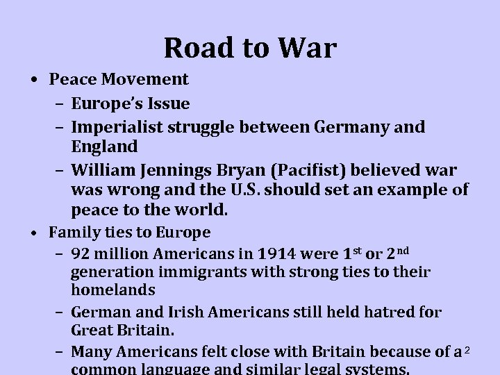 Road to War • Peace Movement – Europe’s Issue – Imperialist struggle between Germany