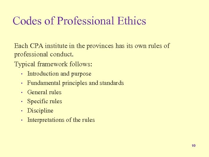 Codes of Professional Ethics Each CPA institute in the provinces has its own rules