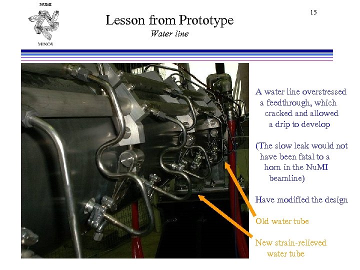 NUMI 15 Lesson from Prototype Water line A water line overstressed a feedthrough, which