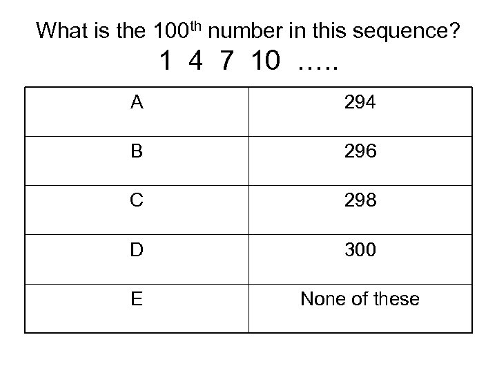What is the 100 th number in this sequence? 1 4 7 10 ….