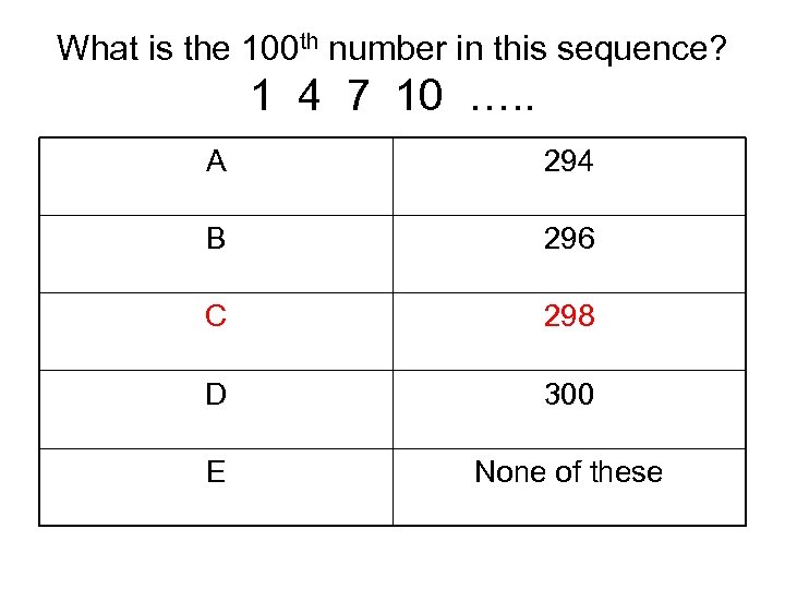 What is the 100 th number in this sequence? 1 4 7 10 ….