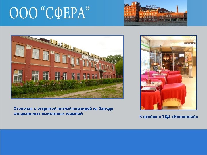 Столовая с открытой летней верандой на Заводе специальных монтажных изделий Кофейня в ТДЦ «Новинский»