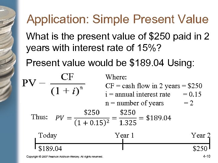 Application: Simple Present Value What is the present value of $250 paid in 2