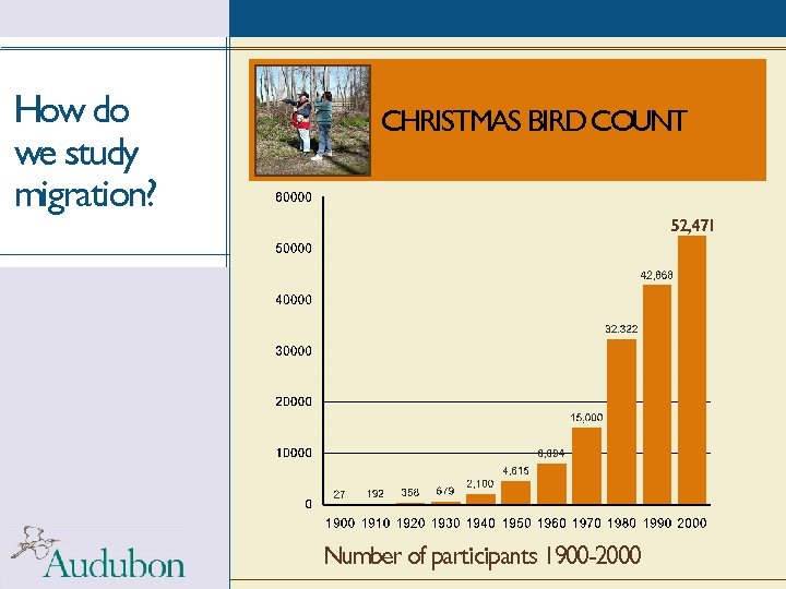 How do we study migration? CHRISTMAS BIRD COUNT 52, 471 Number of participants 1900