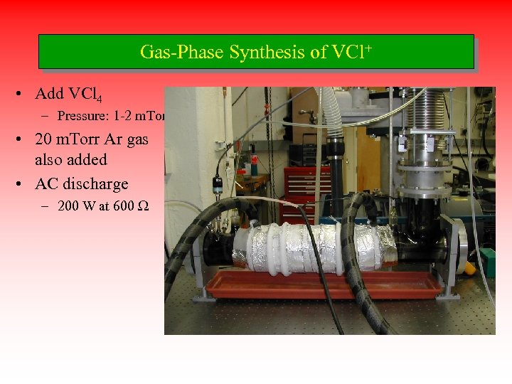 Gas-Phase Synthesis of VCl+ • Add VCl 4 – Pressure: 1 -2 m. Torr