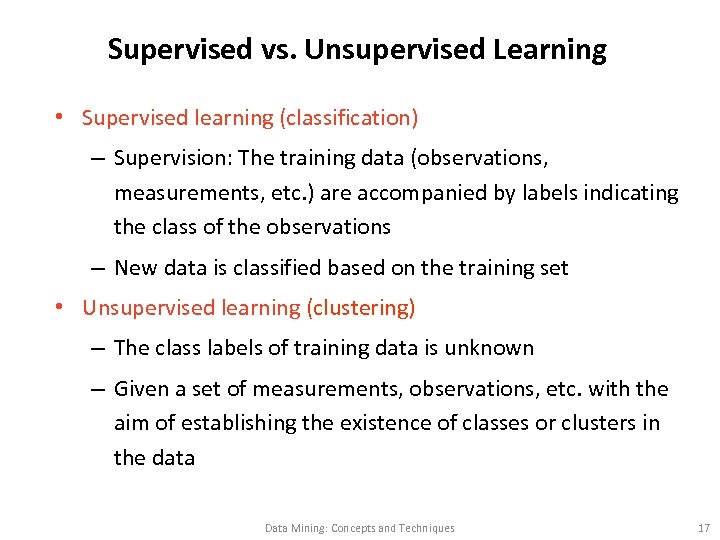 Supervised vs. Unsupervised Learning • Supervised learning (classification) – Supervision: The training data (observations,