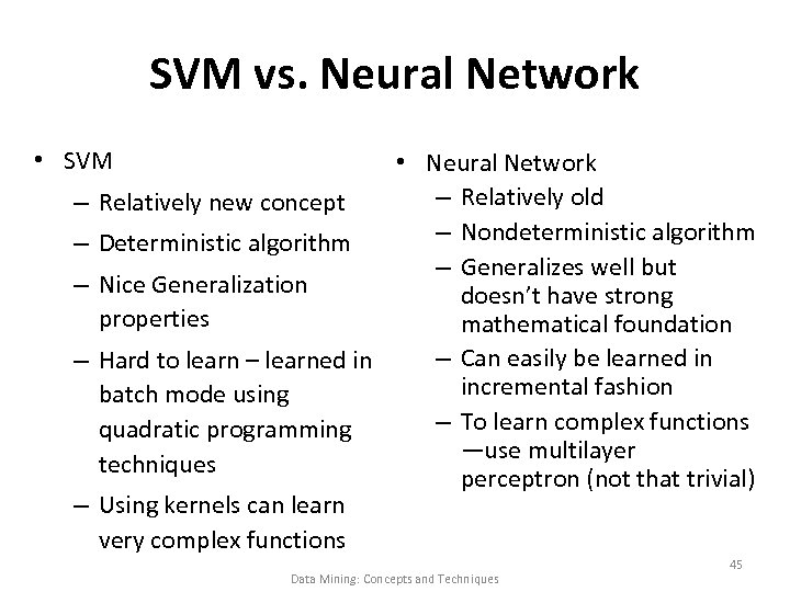 SVM vs. Neural Network • SVM – – – • Neural Network – Relatively