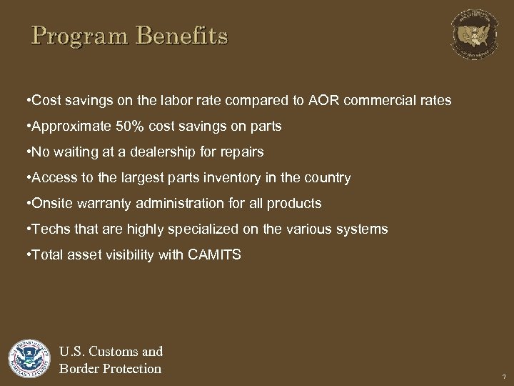 Program Benefits • Cost savings on the labor rate compared to AOR commercial rates