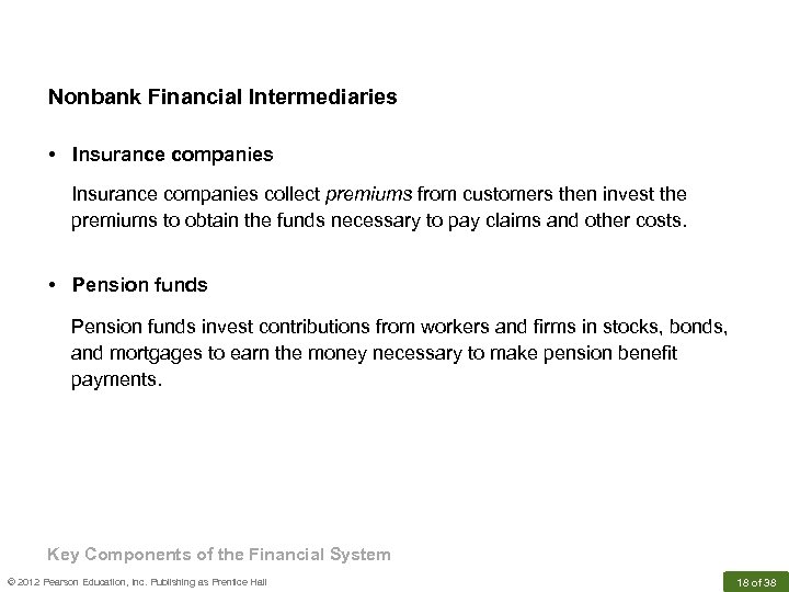 Nonbank Financial Intermediaries • Insurance companies collect premiums from customers then invest the premiums