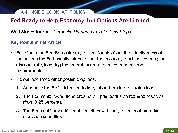 AN INSIDE LOOK AT POLICY Fed Ready to Help Economy, but Options Are Limited